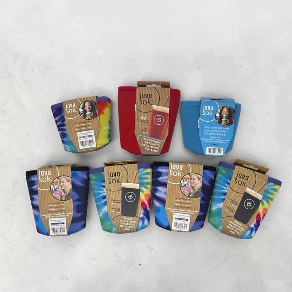 Java Sok Coffee Sleeve Bundle –7 Total (2 Small, 5 Medium) Tie Dye & Solid Color